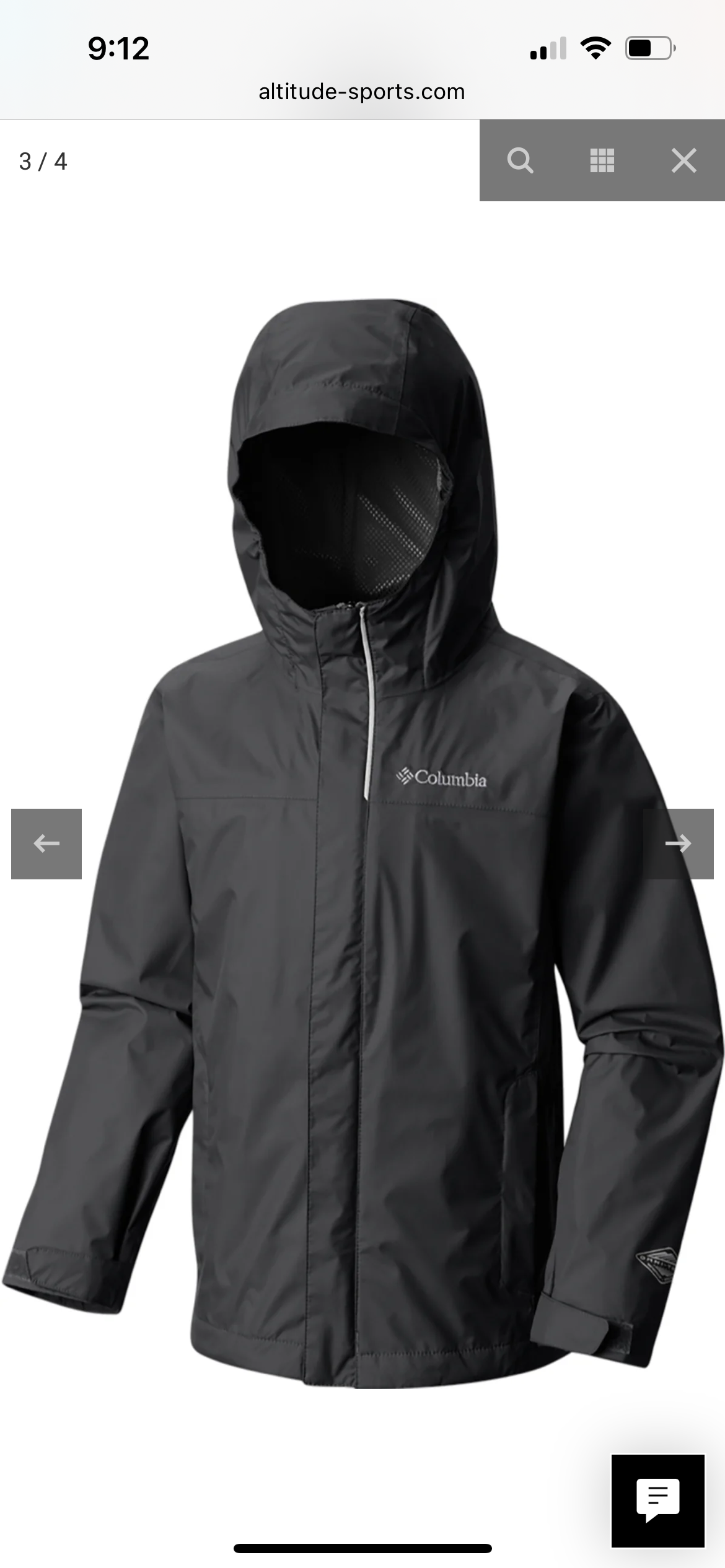 Black rain jacket (brand: Columbia) size:10/12 